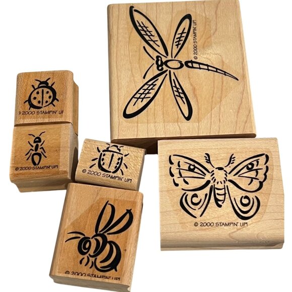 Stampin Up! Bunch O Bugs Rubber Stamp Set Of 5 Wood-Mounted Insects - Picture 1 of 3